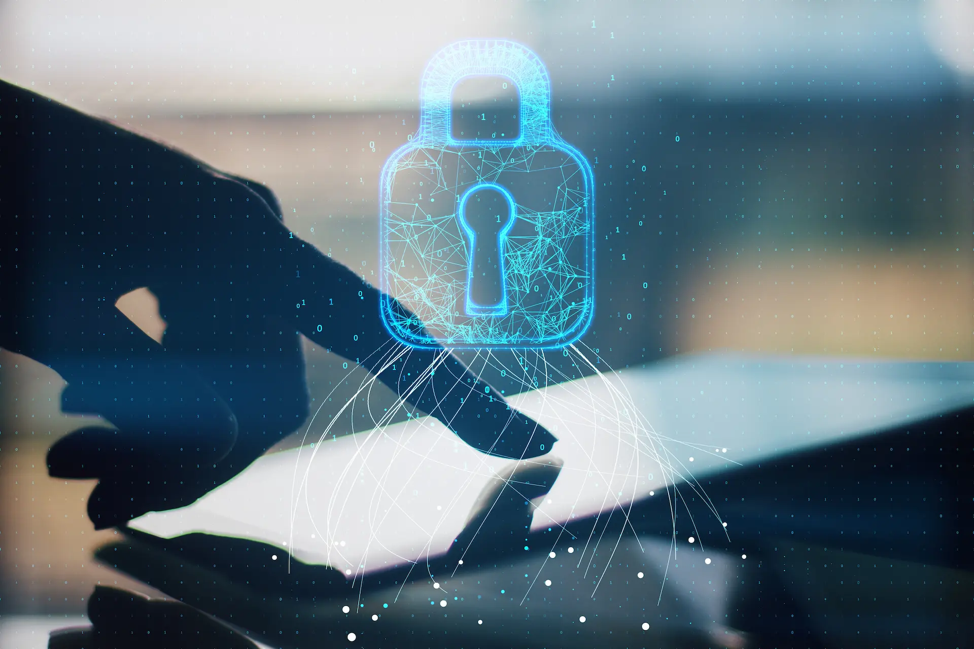 Digital security concept with lock and tablet