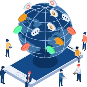 Global communication via smartphone illustration.